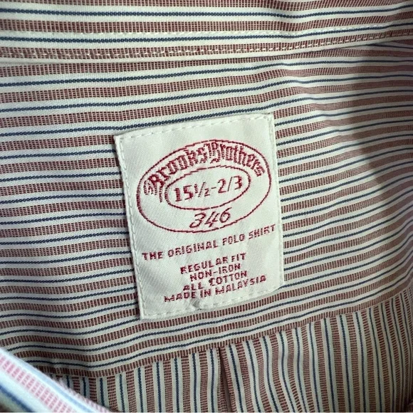 Brooks Brothers 346 Dress Shirt Mens 15.5 2/3 White/red/blue Stripe - Picture 10 of 12